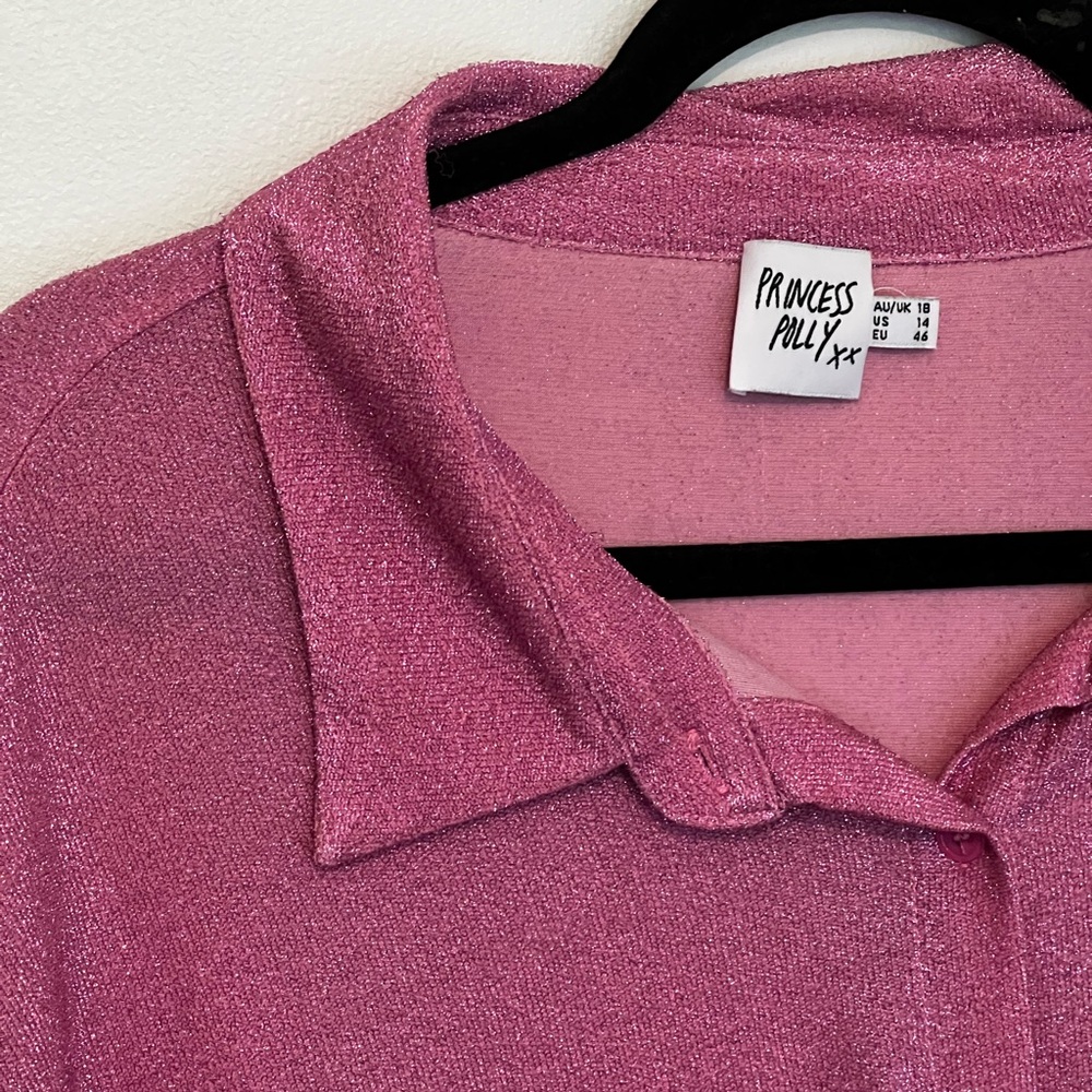 Princess Polly pink shimmer shirt dress